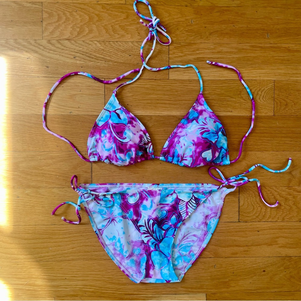 Flower Heart Printed String Bikini Large